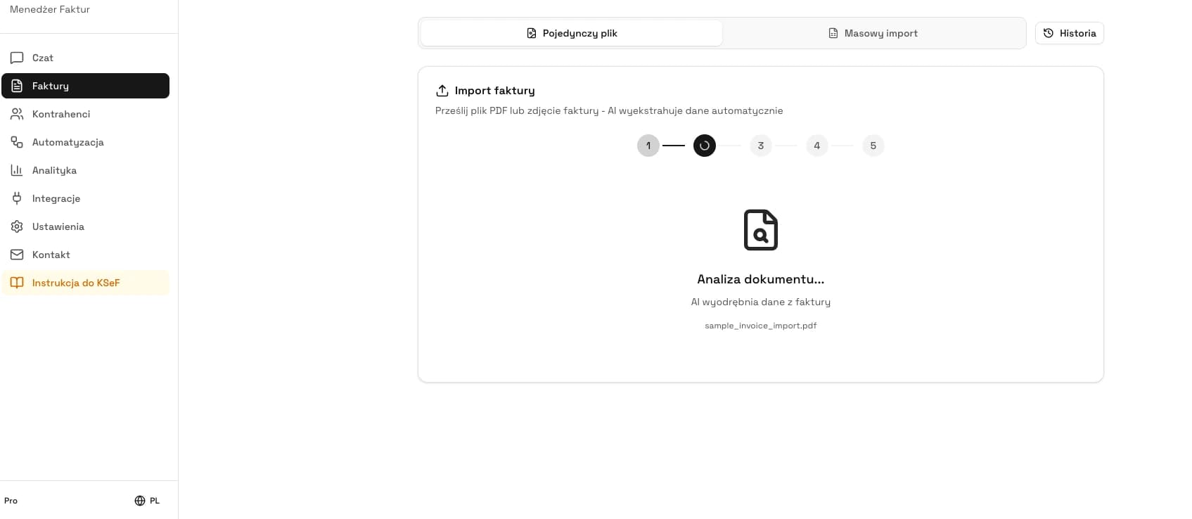 Import faktur PDF do KSeFGPT - rozpoznanie danych przez AI i przygotowanie XML FA(3) do wysyłki do KSeF