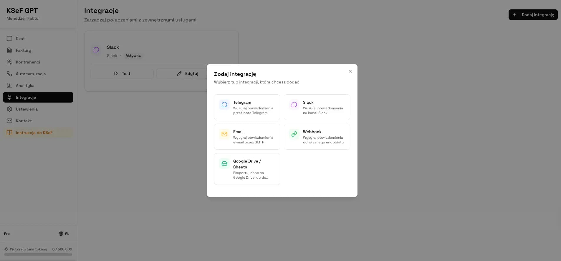 KSeF GPT integrations module - connections to external systems and advanced automation rules