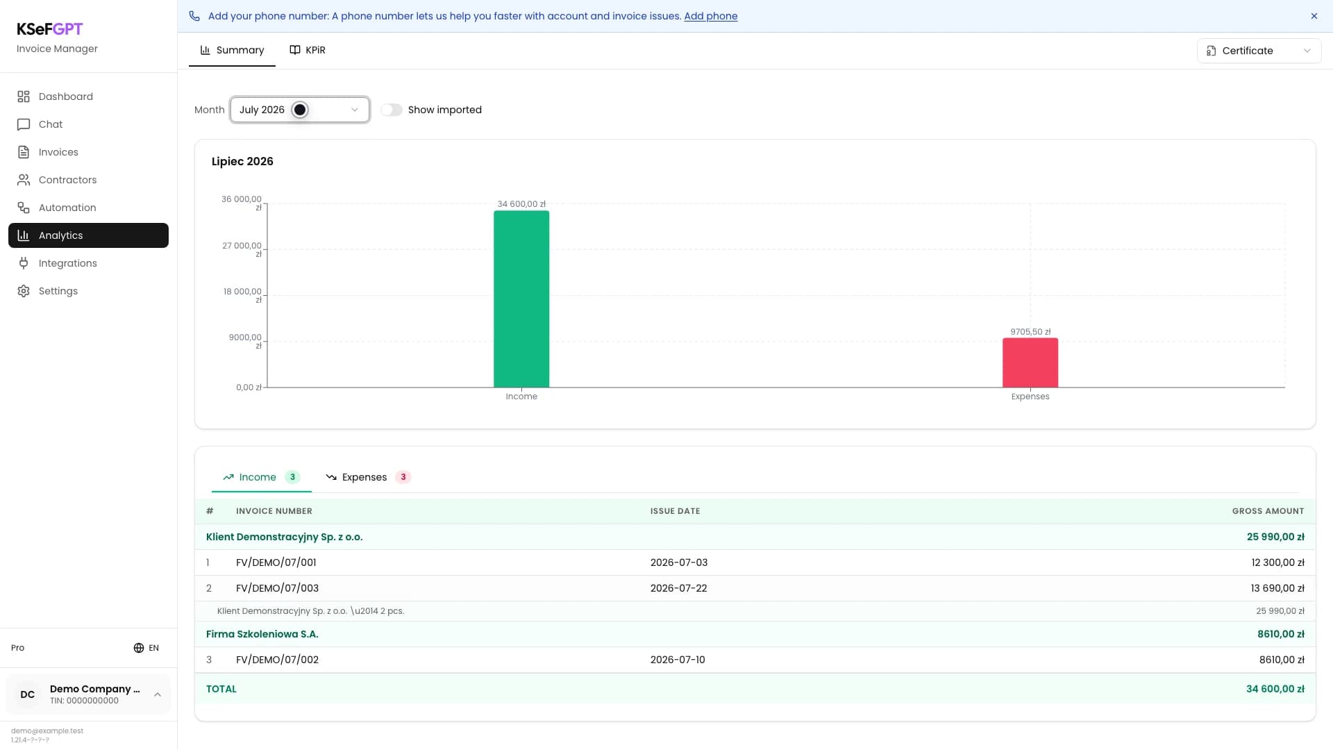 Month set to July 2026 with Show imported turned off