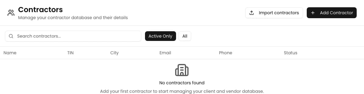 Contractors in KSeFGPT with an empty list and the Add Contractor button