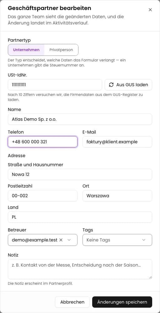 Schritt 3. Kontaktdaten ändern