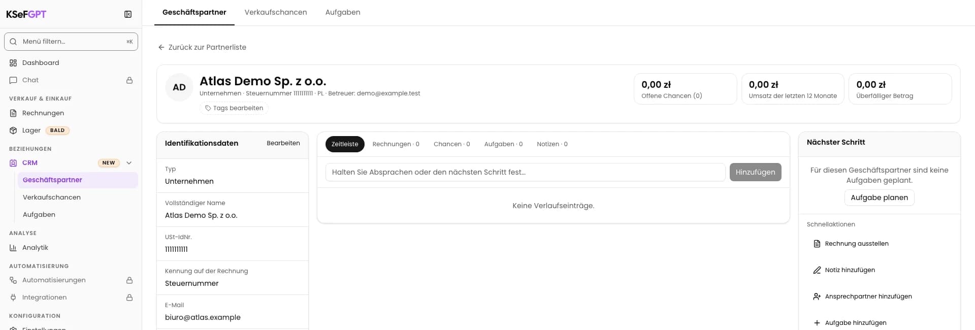 Richtige Karte öffnen: Notiz zum Geschäftspartner hinzufügen