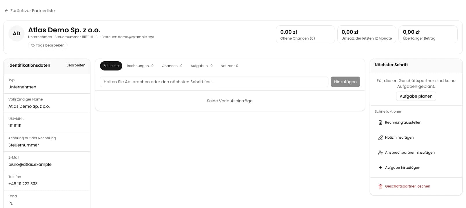 Geschäftspartner mit Rechnung ausstellen im Bereich Schnellaktionen