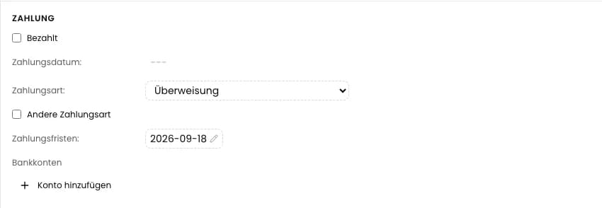 Überweisung als Zahlungsart und Zahlungsfrist am 18. September 2026