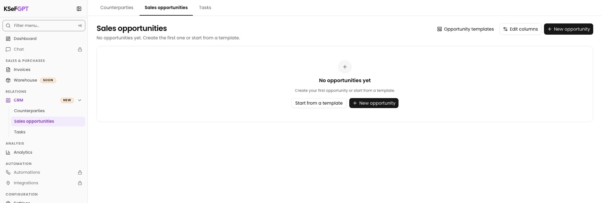 Open the opportunity board: Create a sales opportunity in CRM