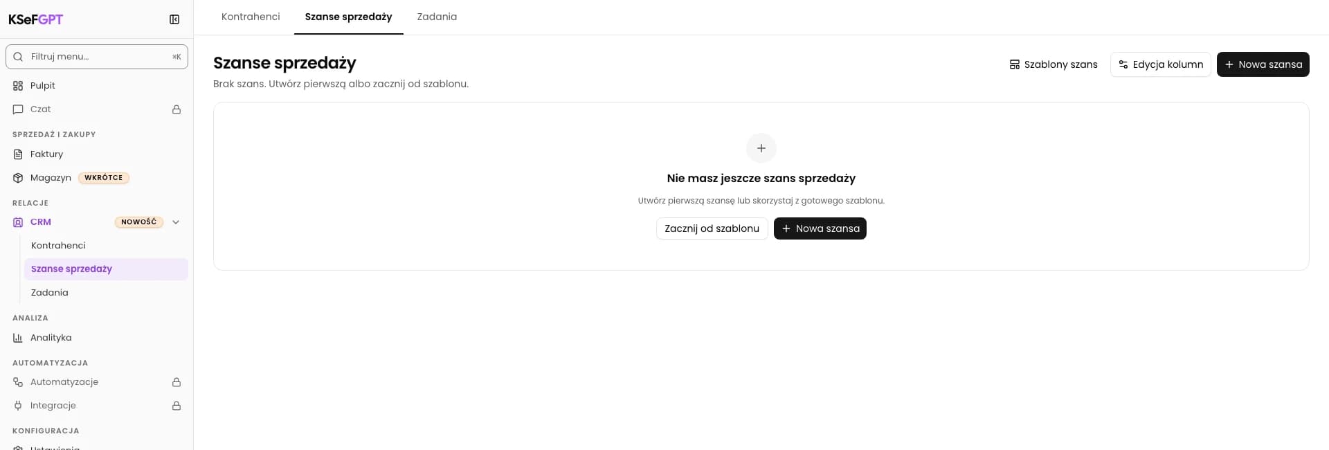 Otwórz tablicę szans: Utwórz szansę sprzedaży w CRM