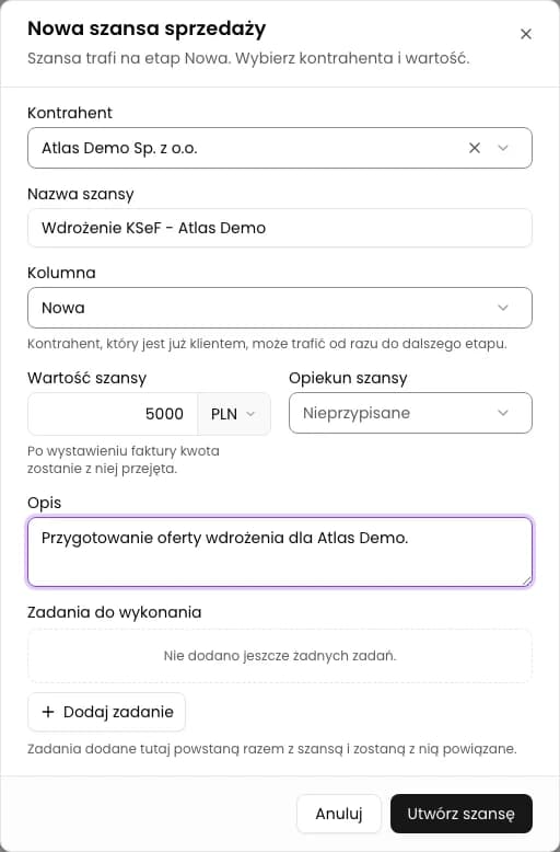 Ustaw wartość i opis: Utwórz szansę sprzedaży w CRM
