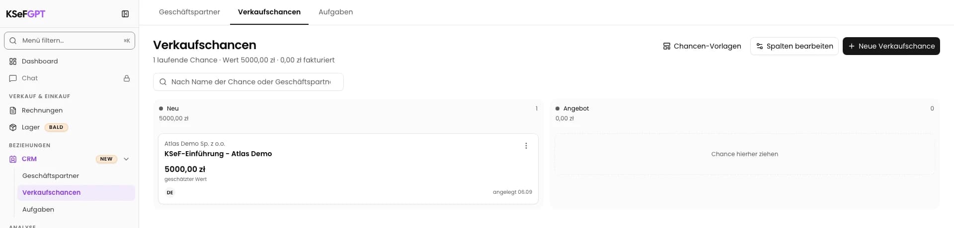 Chance auf der Tafel finden: KSeF-Einführung - Atlas Demo