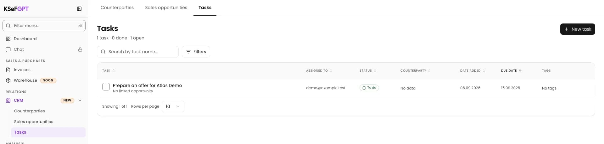 Find the task: Prepare an offer for Atlas Demo
