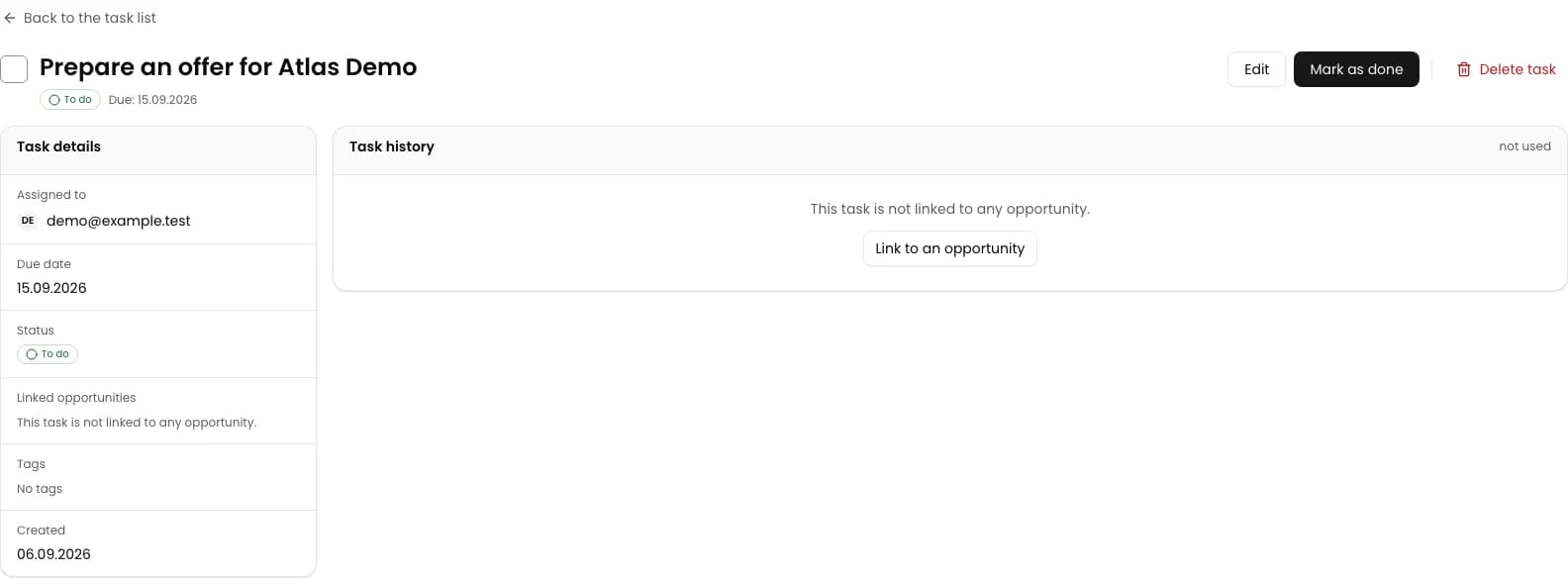 Open the task profile: Prepare an offer for Atlas Demo