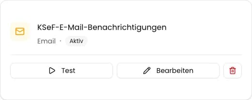 Gespeicherte Email-Integrationskarte mit dem Status Aktiv