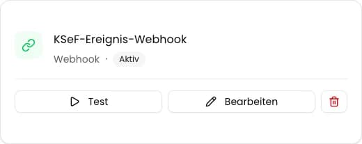 Gespeicherte Webhook-Integrationskarte mit dem Status Aktiv