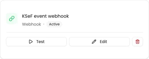 Saved Webhook integration card with the Active status