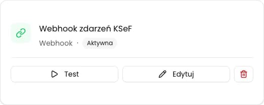 Zapisana karta integracji Webhook ze statusem Aktywna