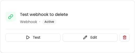 Unused Webhook integration card with the delete button