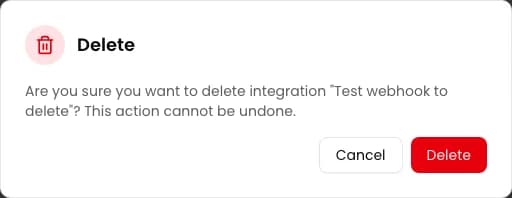 Integration deletion confirmation with the connection name and warning
