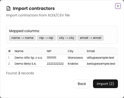 Review the column mapping and preview data.