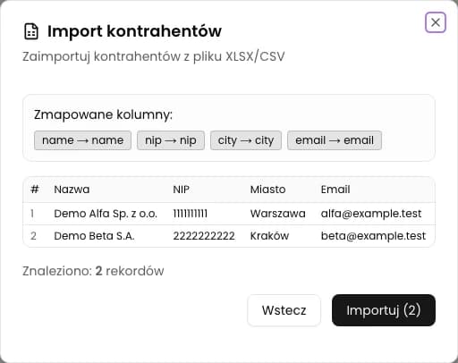 Sprawdź mapowanie kolumn oraz dane w podglądzie.