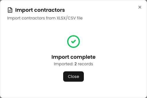 Select Import and check the number of saved contractors.