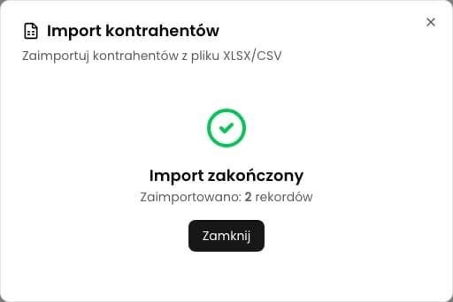 Kliknij Importuj i sprawdź liczbę zapisanych kontrahentów.