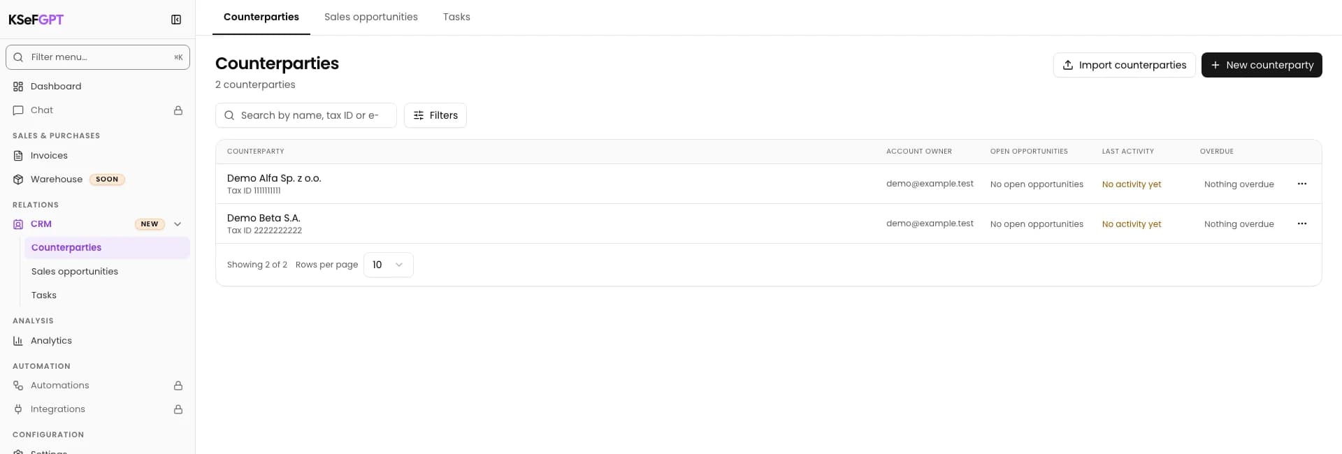 Close the dialog. Wait for the CRM list to refresh and check the new entries.