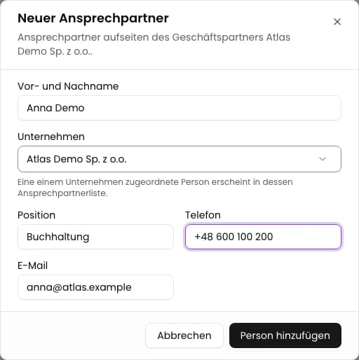 Angaben zur Person eintragen: Ansprechpartner im CRM hinzufügen