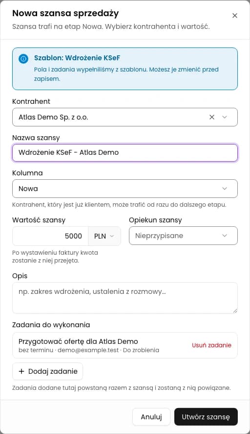 Wskaż kontrahenta i sprawdź formularz: Wdrożenie KSeF - Atlas Demo