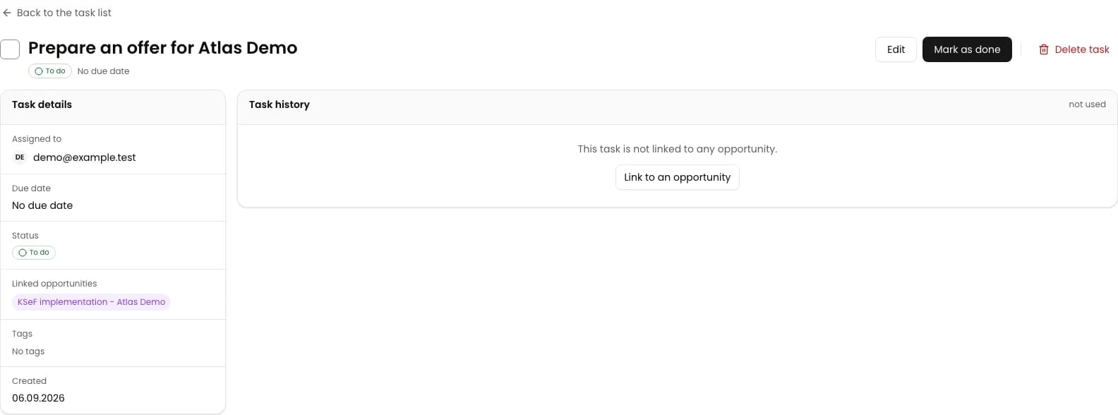 Check the template task: KSeF implementation - Atlas Demo