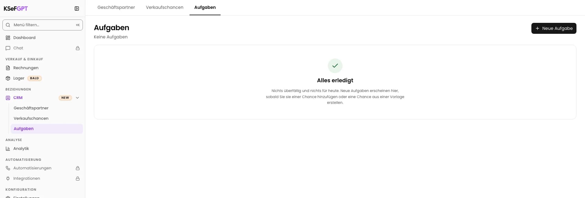 Neue Aufgabe öffnen: Aufgabe mit Termin im CRM hinzufügen