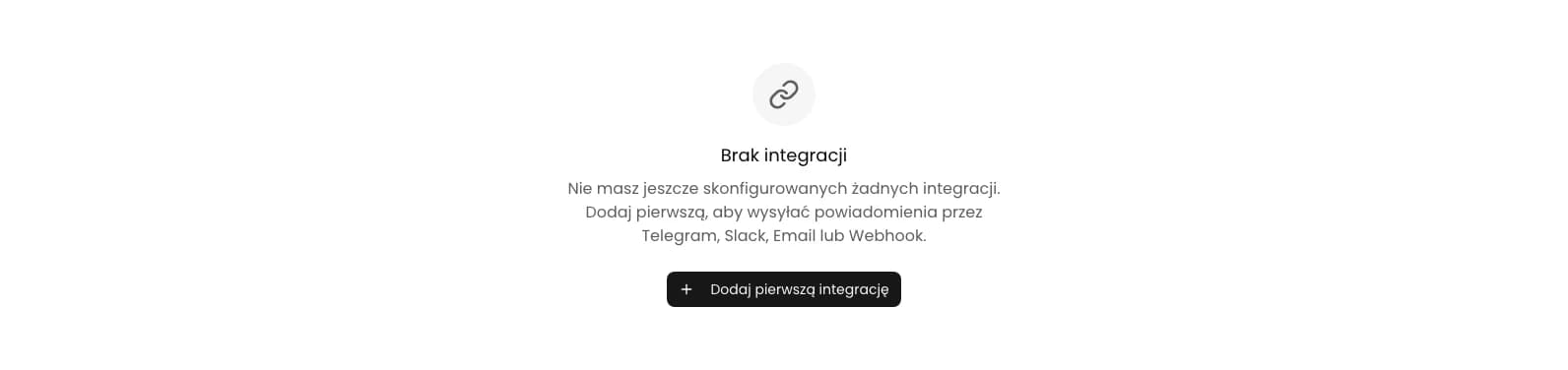 Pusta lista integracji w KSeFGPT z przyciskiem Dodaj pierwszą integrację