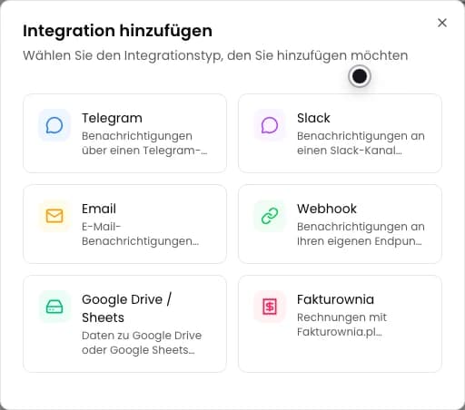 Dialog Integration hinzufügen mit sichtbarer Telegram-Karte