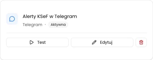 Zapisana karta integracji Telegram ze statusem Aktywna