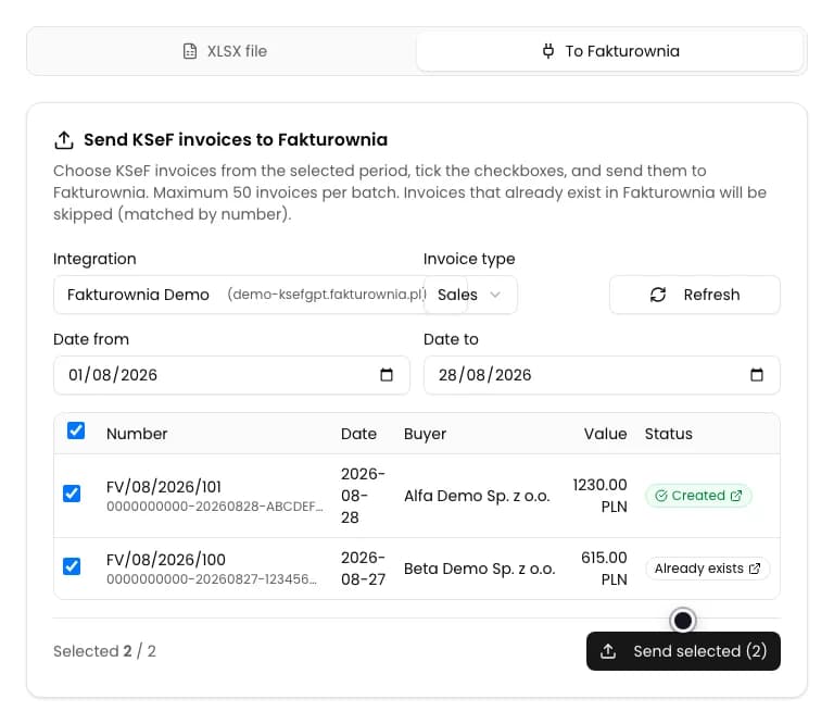 Export results with Created and Already exists statuses and a summary notification