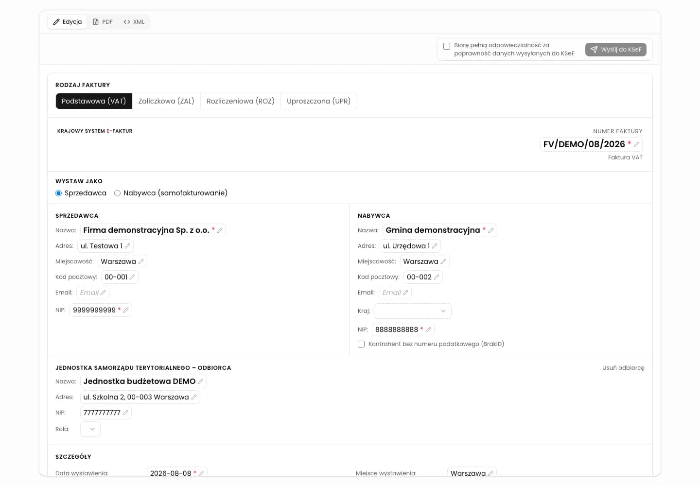 Jak wystawić fakturę z rolą 8 - JST jako odbiorca?