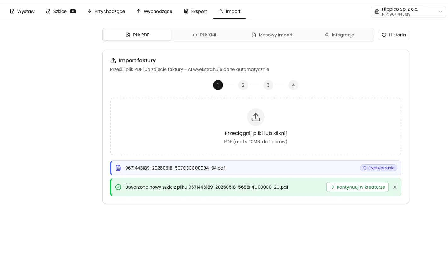 A queue processing several PDF invoices in the KSeFGPT Invoices module