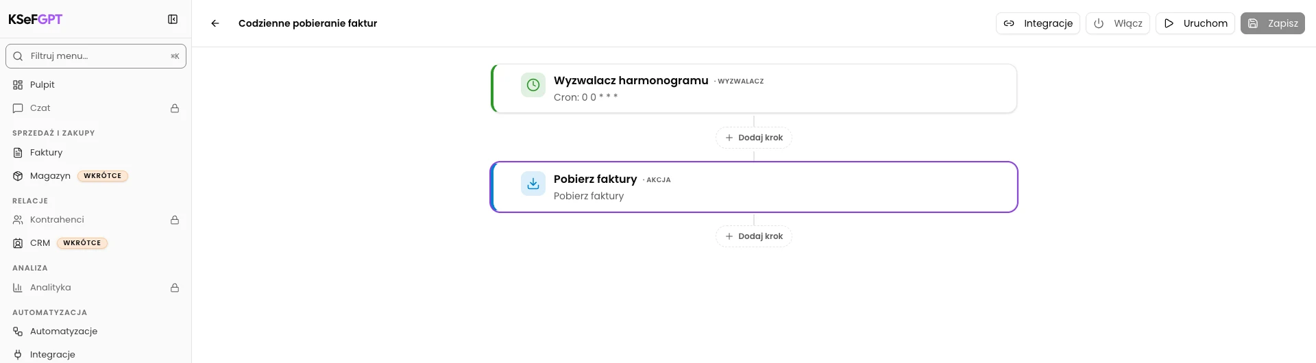 KSeFGPT: Zapisz cały przepływ. Po odświeżeniu sprawdź ustawienia obu bloków.