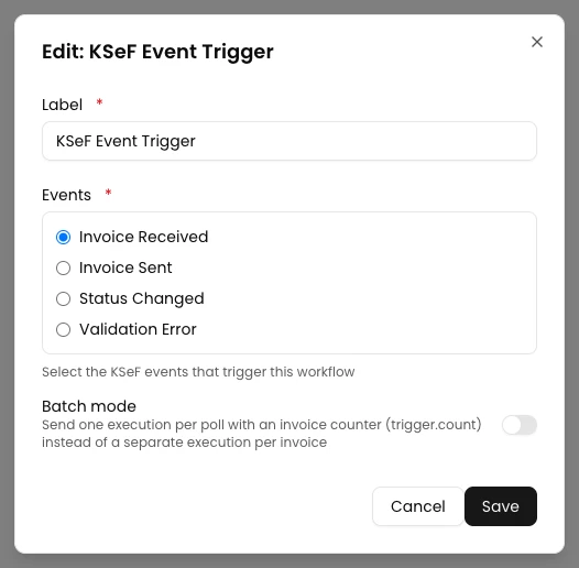 Set the event and disable batch mode