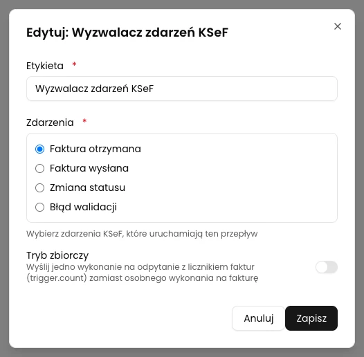 Ustaw zdarzenie i wyłącz tryb zbiorczy