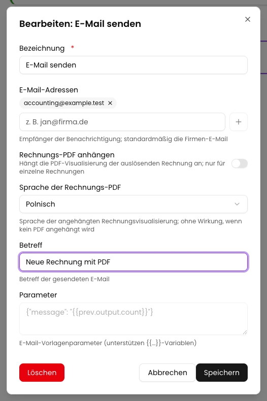 Empfänger und Betreff eintragen