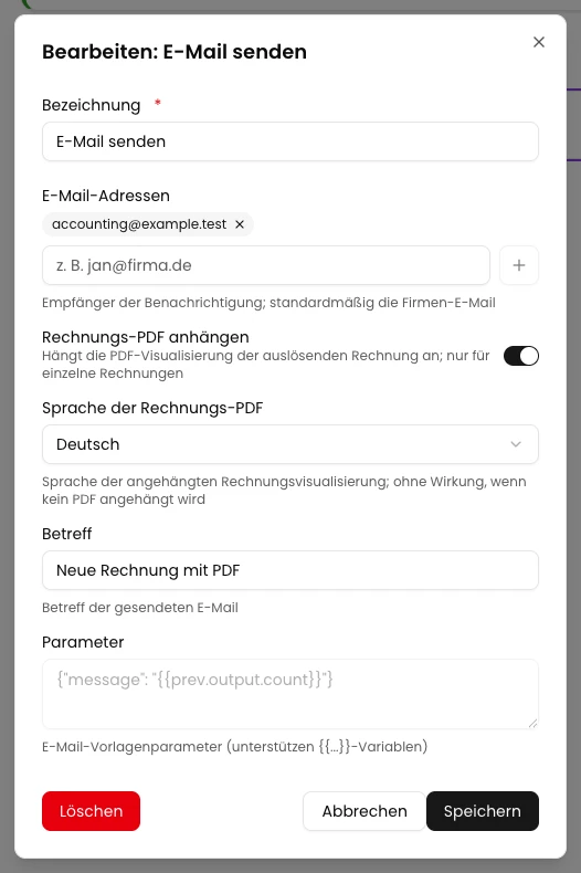PDF-Anhang aktivieren und Sprache wählen