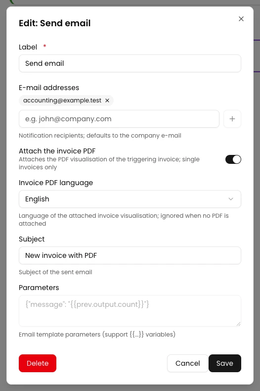 Enable the attachment and choose its language
