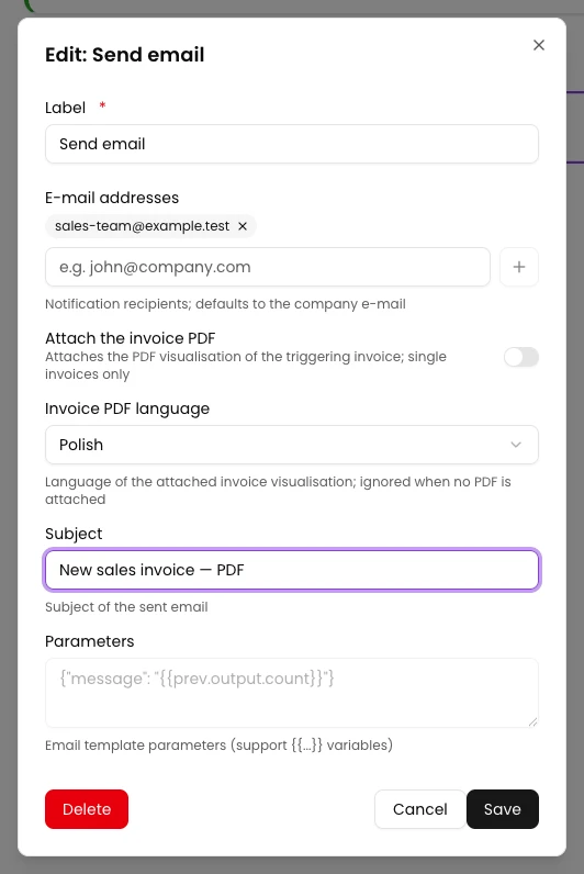 KSeFGPT: Add the fixed team address with the plus button and enter a subject.