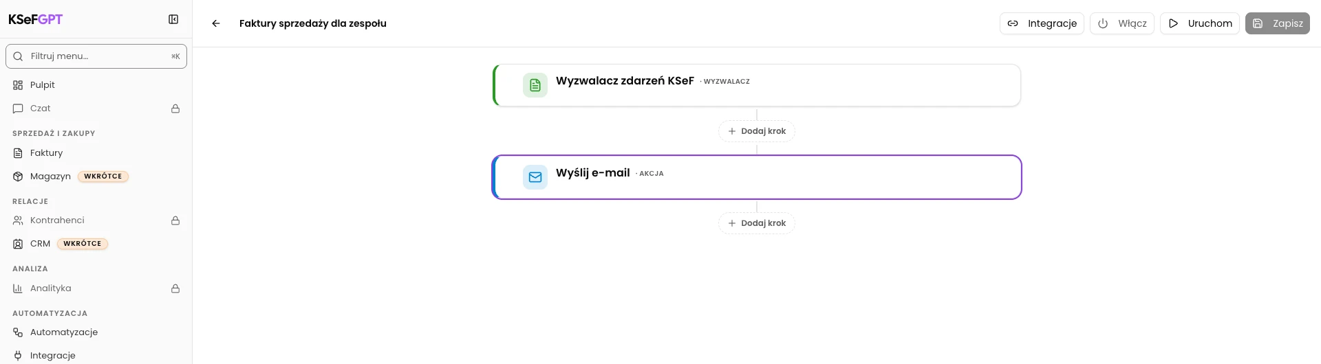 KSeFGPT: Zapisz przepływ i po odświeżeniu sprawdź zdarzenie, odbiorcę i PDF.