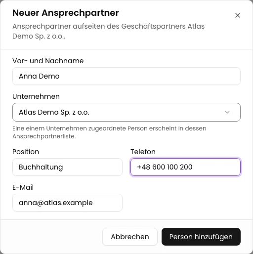 Angaben zur Person eintragen: Ansprechpartner im CRM hinzufügen