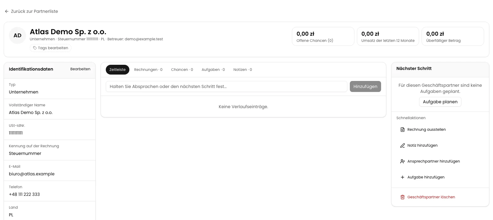 Geschäftspartner mit Rechnung ausstellen im Bereich Schnellaktionen