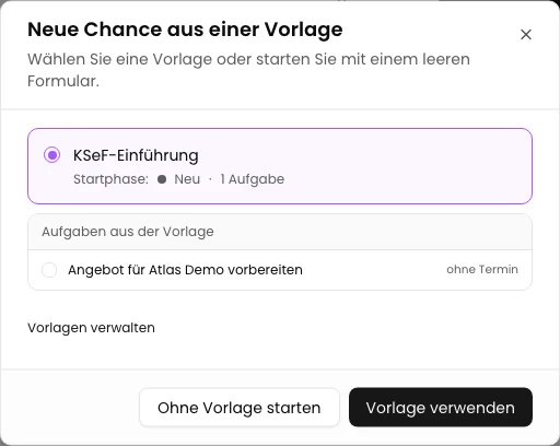 Vorlage auswählen und prüfen: KSeF-Einführung - Atlas Demo