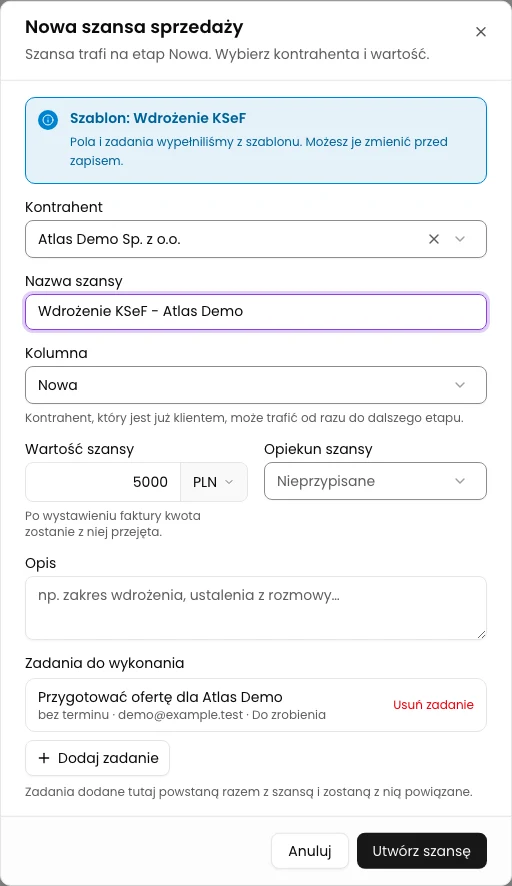 Wskaż kontrahenta i sprawdź formularz: Wdrożenie KSeF - Atlas Demo