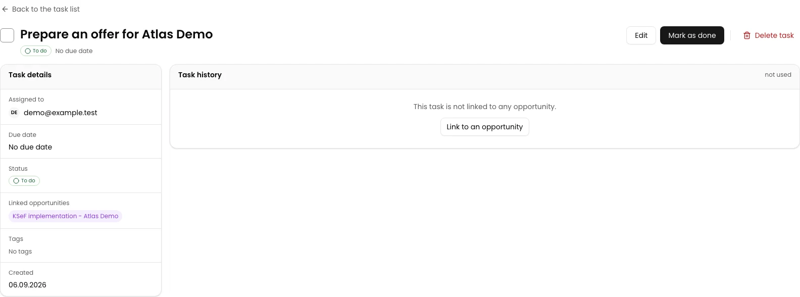 Check the template task: KSeF implementation - Atlas Demo