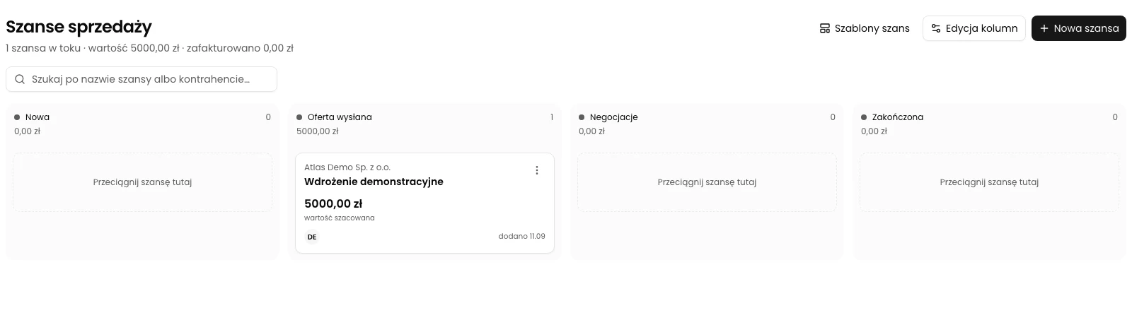 Tablica szans po zapisaniu czterech etapów w nowej kolejności.