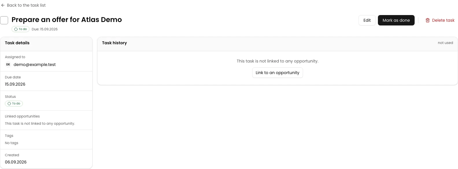 Open the task profile: Prepare an offer for Atlas Demo